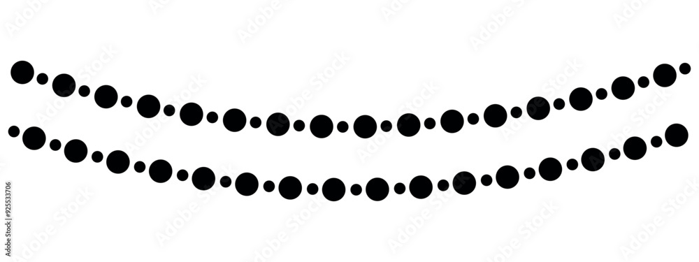 hanging christmas bead garland black filled vector border, simple decorative element for carnival or celebration, decor garlands isolated on white background hanging christmas bead garland black filled vector border, simple decorative element for carnival or celebration, decor garlands isolated on white background
