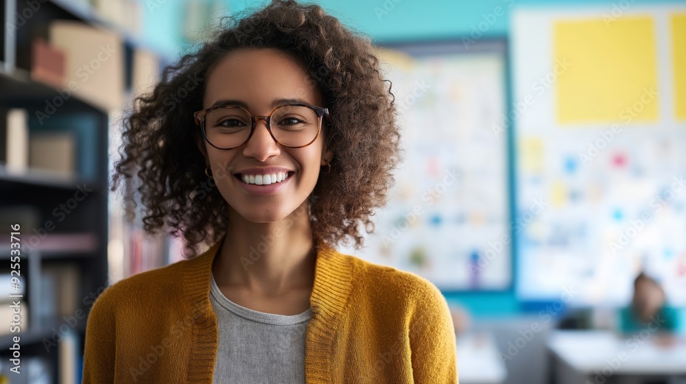 Young biracial female teacher teaches geometry in a high school ...
