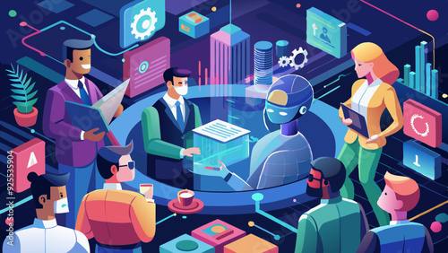 futuristic technology artificial intelligence robotic assistance in business management.