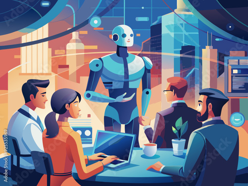 futuristic technology artificial intelligence robotic assistance in business management.