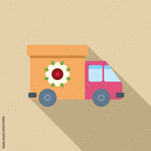 Delivery truck carrying a flower gift box is delivering a floral present