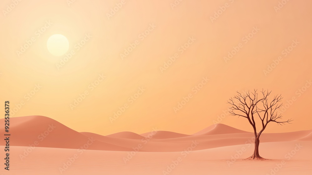 Desert landscape, extreme heat from climate change, no figures, flat design illustration Desert landscape, extreme heat from climate change, no figures, flat design illustration