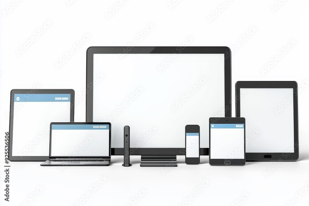 Multiple responsive screen and mobile devices mockup created with Generative AI Multiple responsive screen and mobile devices mockup created with Generative AI