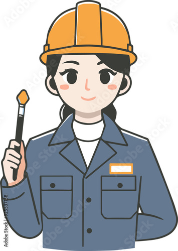 Cartoon Illustration of a Female electrician Holding a tool jpg Creative vector of clip Art eps Working adult woman construction worker with helmet , Paintbrush Engineering Safety in the Workplace eps