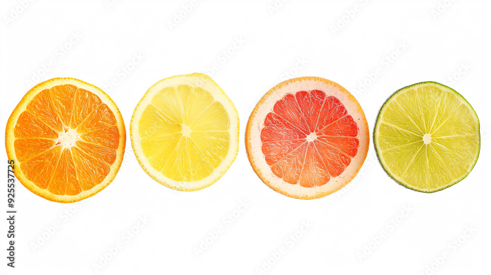 Citrus fruits slices. Cut fresh lemon slice, grapefruit slice, lime slice and orange slice isolated on white Citrus fruits slices. Cut fresh lemon slice, grapefruit slice, lime slice and orange slice isolated on white