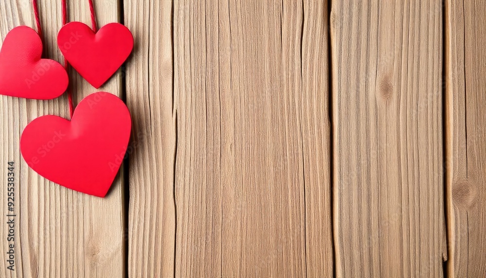 Valentines day background with two red hearts on wooden background, ai Valentines day background with two red hearts on wooden background, ai