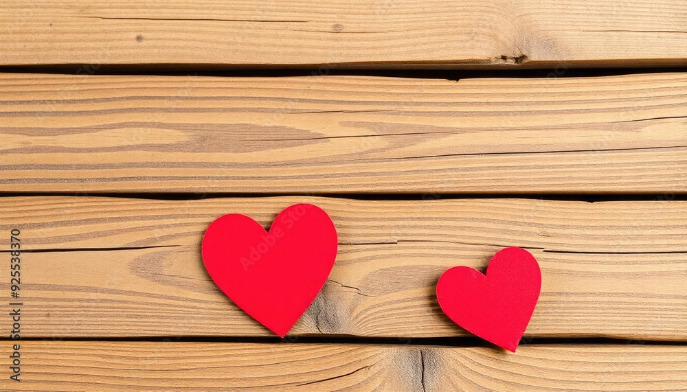 Valentines day background with two red hearts on wooden background, ai Valentines day background with two red hearts on wooden background, ai