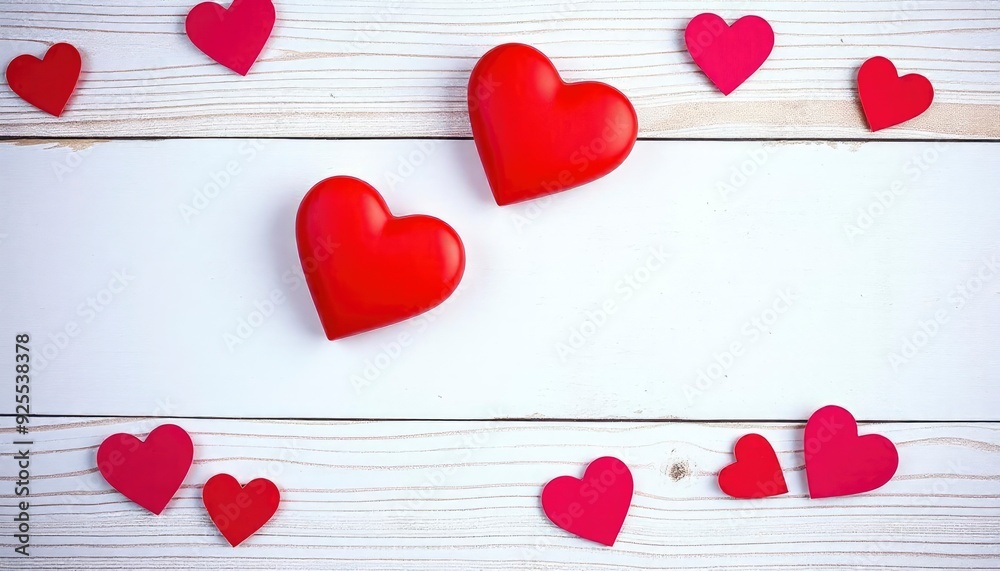 Valentines day background with two red hearts on wooden background, ai Valentines day background with two red hearts on wooden background, ai