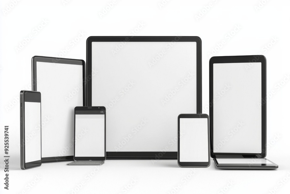 Multiple responsive screen and mobile devices mockup created with Generative AI Multiple responsive screen and mobile devices mockup created with Generative AI