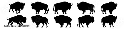 Buffalo silhouettes set, pack of vector silhouette design, isolated background
