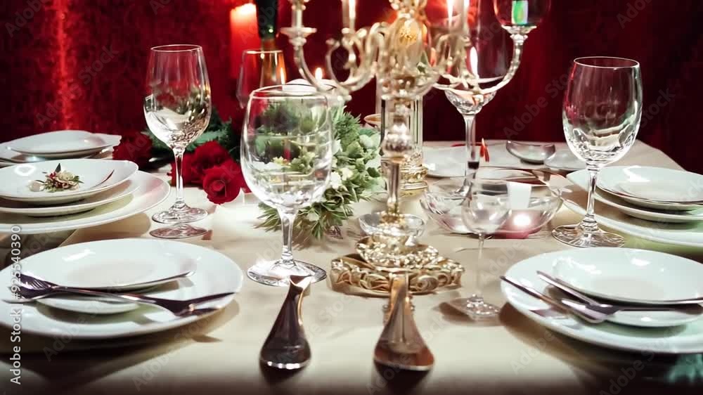 Festive Table Setting With Antique Silverware and Red Decor Generative AI Festive Table Setting With Antique Silverware and Red Decor Generative AI