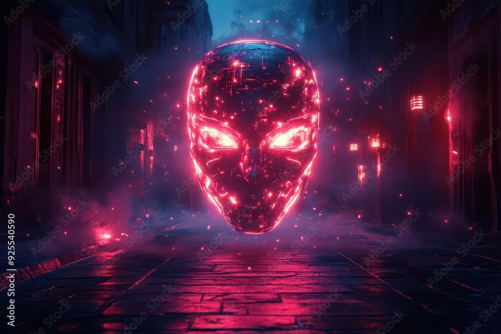 cyberpunk oni mask floating in neonlit digital void crackling energy tendrils animestyle glitch effects and data streams cyberpunk oni mask floating in neonlit digital void crackling energy tendrils animestyle glitch effects and data streams