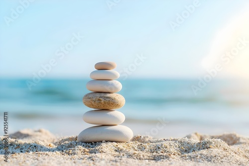 Balanced zen stones on the beach photo