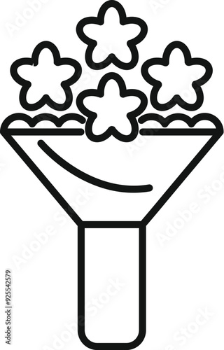 Line drawing of a sales funnel converting stars into money, representing the concept of successful business