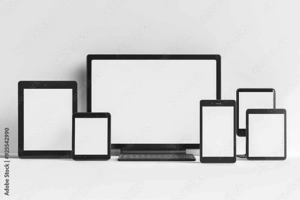 Multiple responsive screen and mobile devices mockup created with Generative AI Multiple responsive screen and mobile devices mockup created with Generative AI