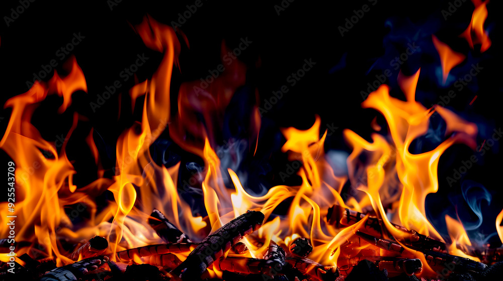 Fire flames on black background Fire flames on black background