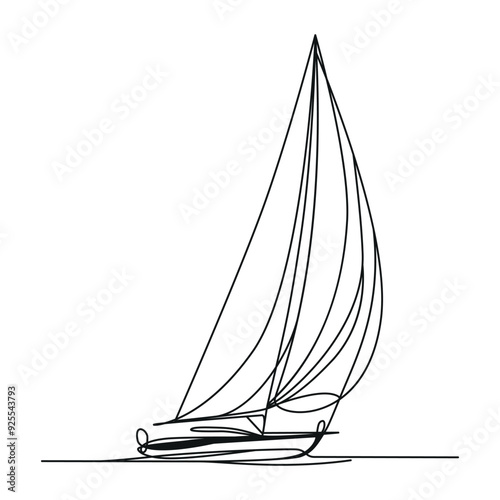 sailing yacht one line. vector hand drawing.
