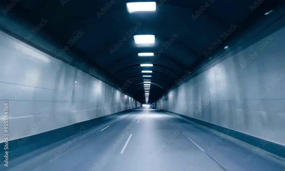Futuristic geometric interior with lamps in a dark tunnel Futuristic geometric interior with lamps in a dark tunnel