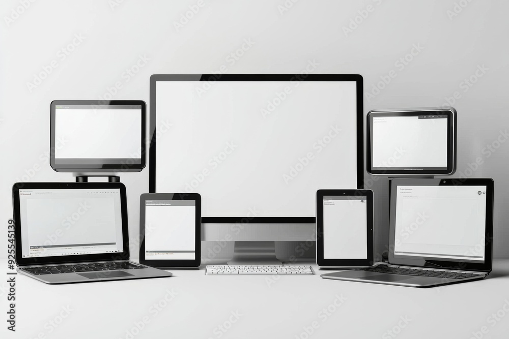 Multiple responsive screen and mobile devices mockup created with Generative AI Multiple responsive screen and mobile devices mockup created with Generative AI