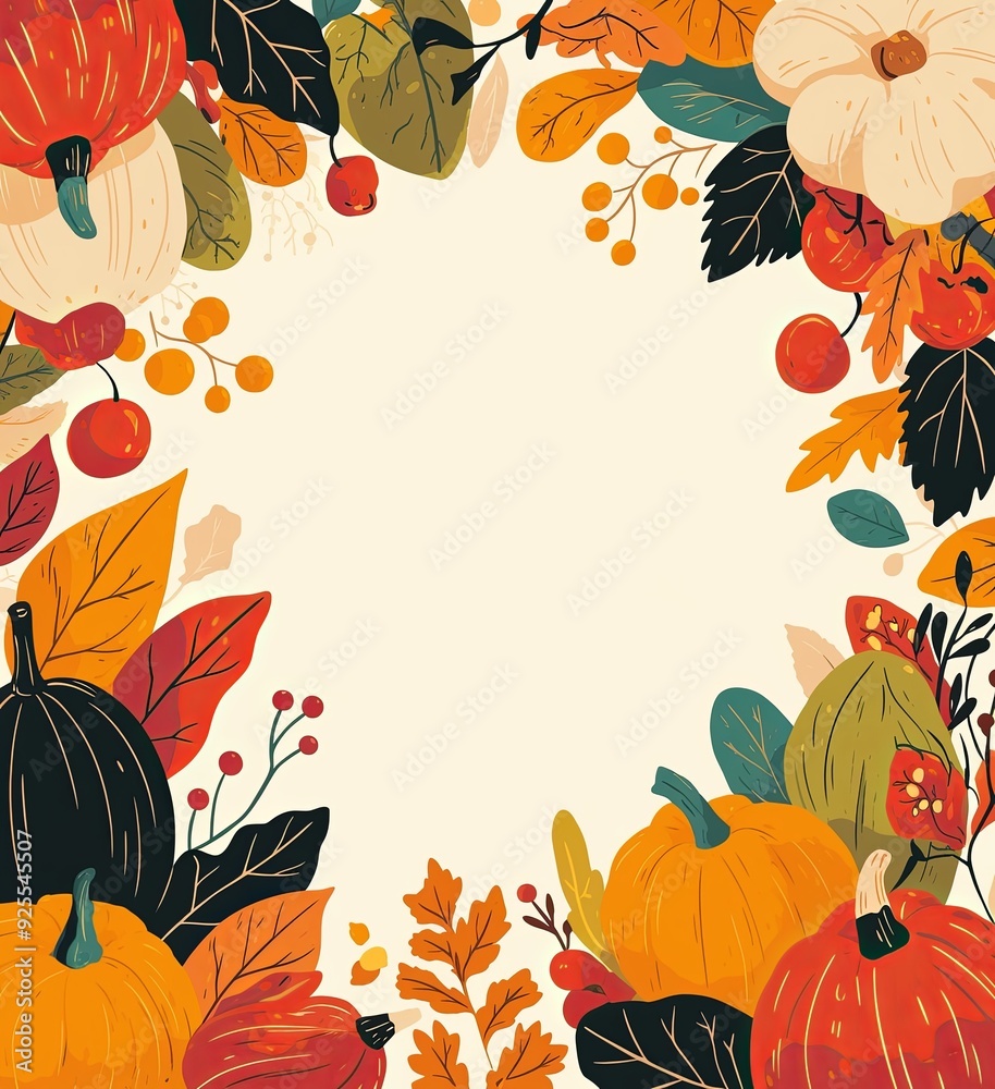 Autumn Leaves, Carrots, Beets, and Mushrooms on a White Background with Blank Space for Text Autumn Leaves, Carrots, Beets, and Mushrooms on a White Background with Blank Space for Text