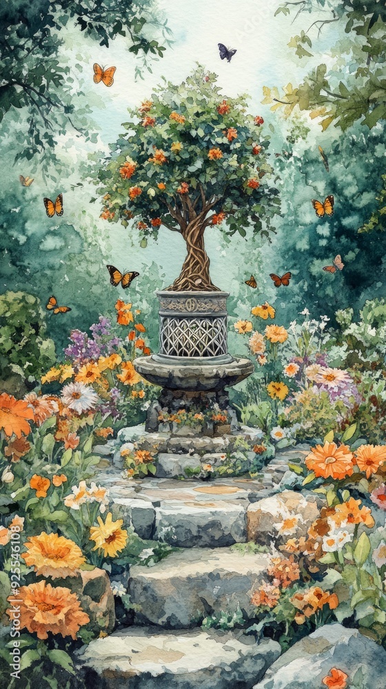 Fototapeta premium Tree of Life Garden Sanctuary Various Judaism, Christianity, Kabbalah Religion Spiritual Symbol