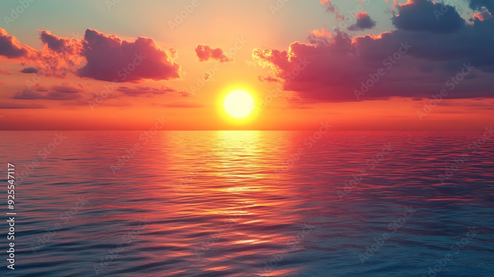 A sunset over the sea, with the sun's reflection shimmering on the water. A sunset over the sea, with the sun's reflection shimmering on the water.
