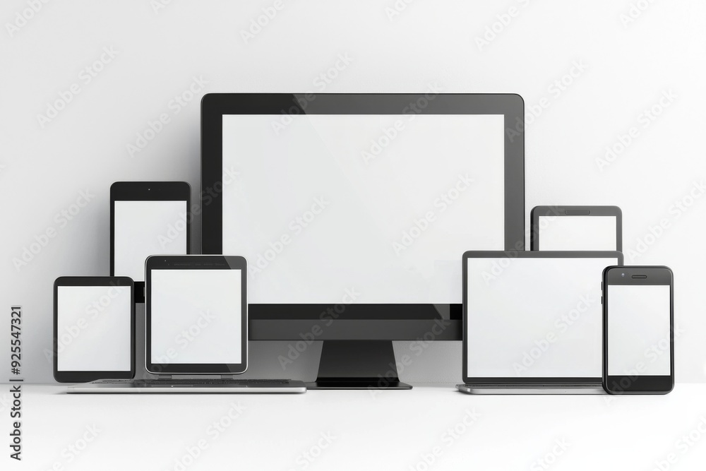 Multiple responsive screen and mobile devices mockup created with Generative AI