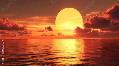 A sunset over the sea, with the sun's reflection shimmering on the water.