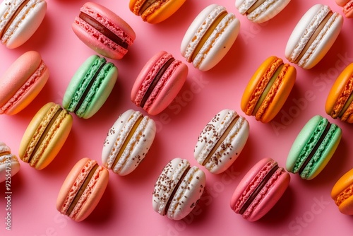 Wallpaper Mural Neatly arranged colorful macarons, light pink background Torontodigital.ca