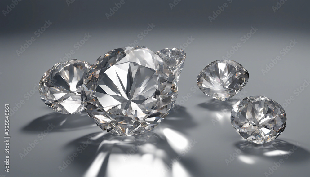 A hyper-realistic 3D-rendered diamond, perfectly cut with numerous facets that catch and refract A hyper-realistic 3D-rendered diamond, perfectly cut with numerous facets that catch and refract