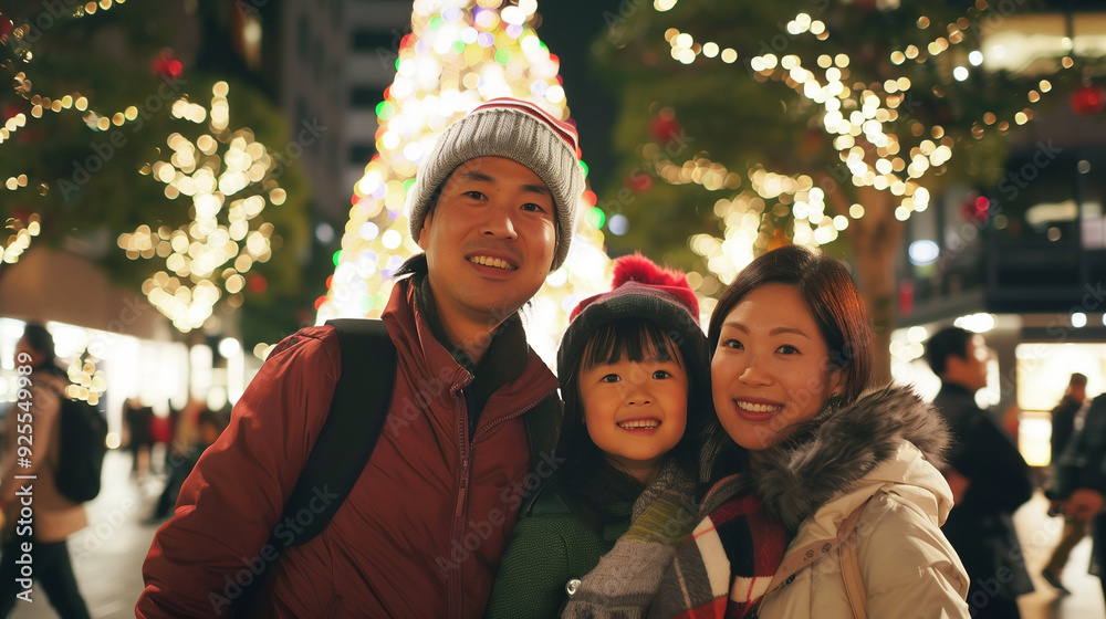 クリスマスを楽しむ若いアジア人の家族 クリスマスを楽しむ若いアジア人の家族