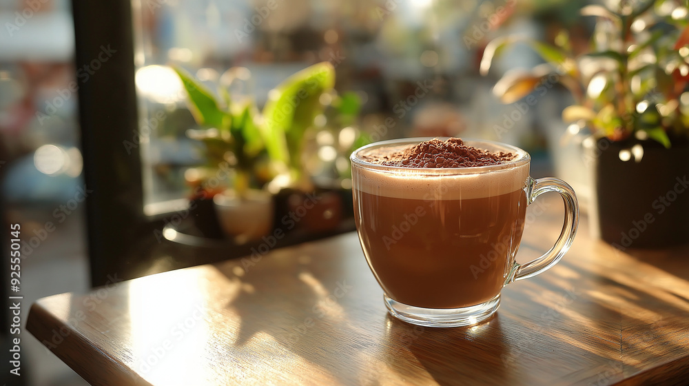 glass of hot cocoa on the table at cafe glass of hot cocoa on the table at cafe