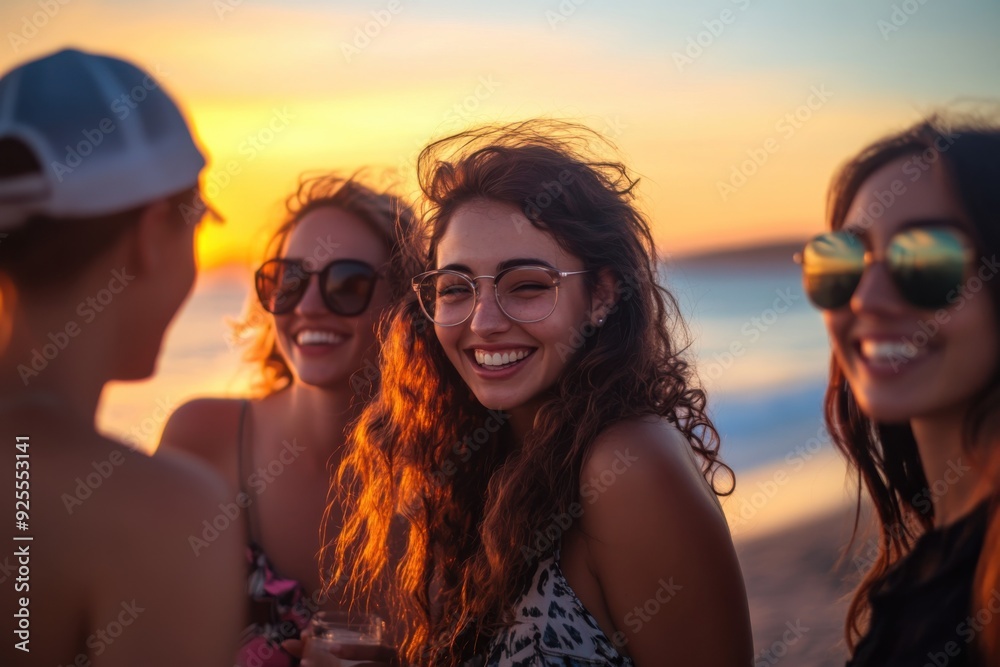 A smartphone photograph of friends enjoying a sunset on the beach, with relaxed smiles and natural beauty A smartphone photograph of friends enjoying a sunset on the beach, with relaxed smiles and natural beauty