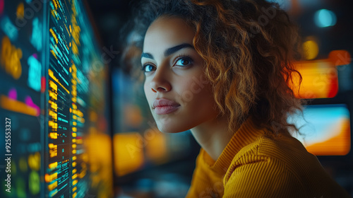 A diverse team of office workers sitting in front of a computer, analyzing data and making strategic business decisions.