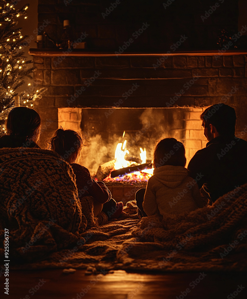 cozy evening by the fireplace, soft lighting from the fire casting warm hues, everyone wrapped in blankets, detailed textures of the knitted blankets, marshmallows roasting cozy evening by the fireplace, soft lighting from the fire casting warm hues, everyone wrapped in blankets, detailed textures of the knitted blankets, marshmallows roasting