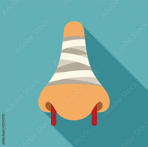 Nose bleeding with a bandage covering the injury, medical treatment concept
