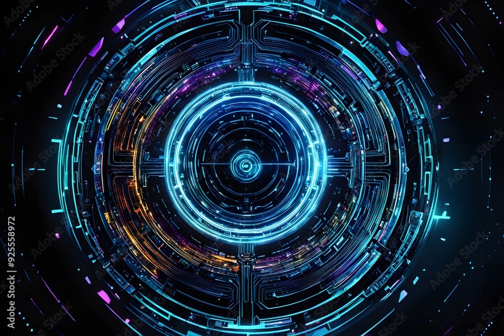 A colorful, glowing circle with a blue center