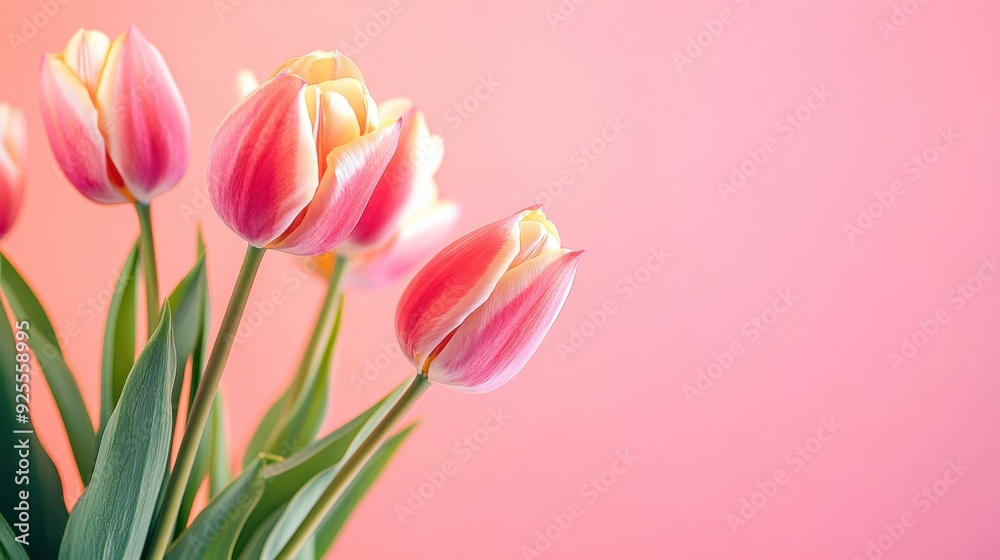 Delicate pink tulips display their beauty, elegantly swaying against a soft pastel background, capturing the essence of springtime renewal and joy Delicate pink tulips display their beauty, elegantly swaying against a soft pastel background, capturing the essence of springtime renewal and joy