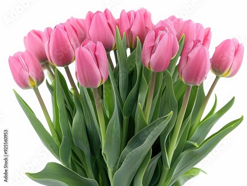 A beautiful bouquet of vibrant pink tulips, symbolizing love and springtime freshness, perfect for decoration or as a gift.