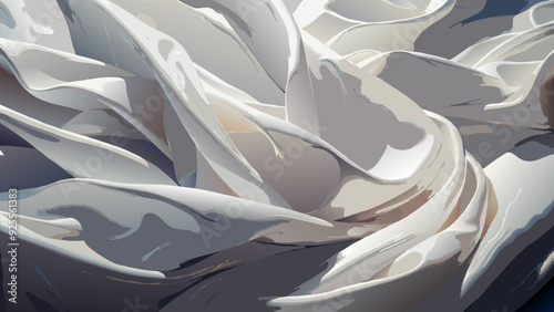 White rippled satin silk fabric. background texture.