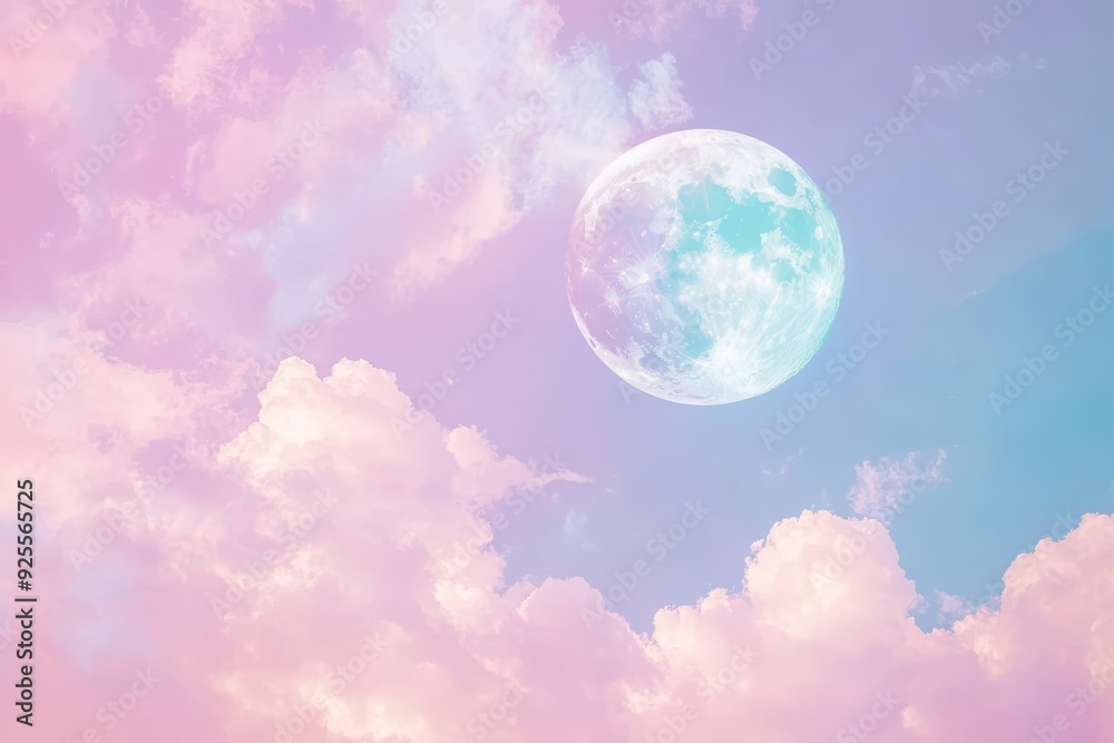 Beautiful full moon in a pastel sky at twilight Beautiful full moon in a pastel sky at twilight