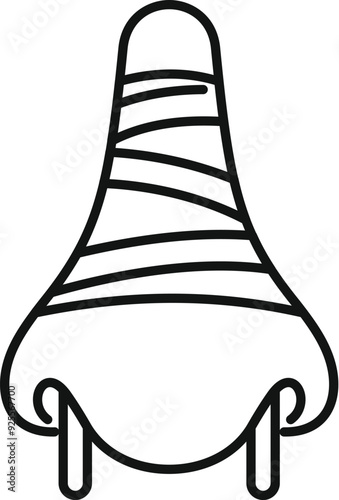 Simple line drawing of a runny nose wrapped in a bandage, indicating a cold or flu