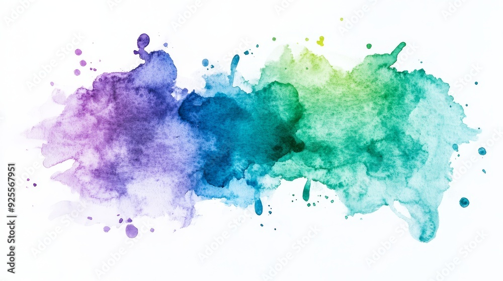 Abstract watercolor splash blending shades of blue, green, and purple on a white background, creating a vibrant and artistic composition Abstract watercolor splash blending shades of blue, green, and purple on a white background, creating a vibrant and artistic composition