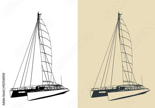 Large sailing catamaran illustrations