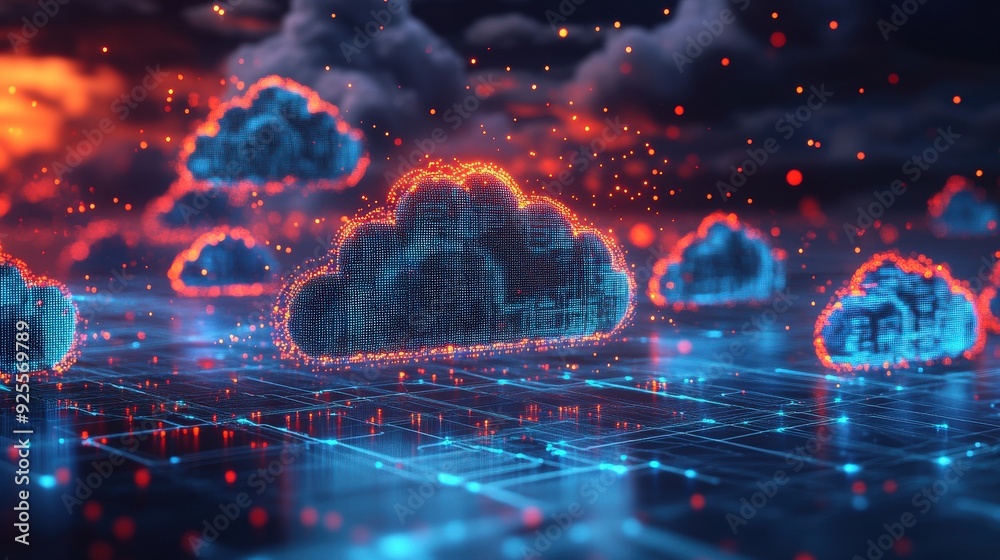 A 3D rendering of a cloud data network with multiple layers and glowing connections, representing the complexity of data management. A 3D rendering of a cloud data network with multiple layers and glowing connections, representing the complexity of data management.