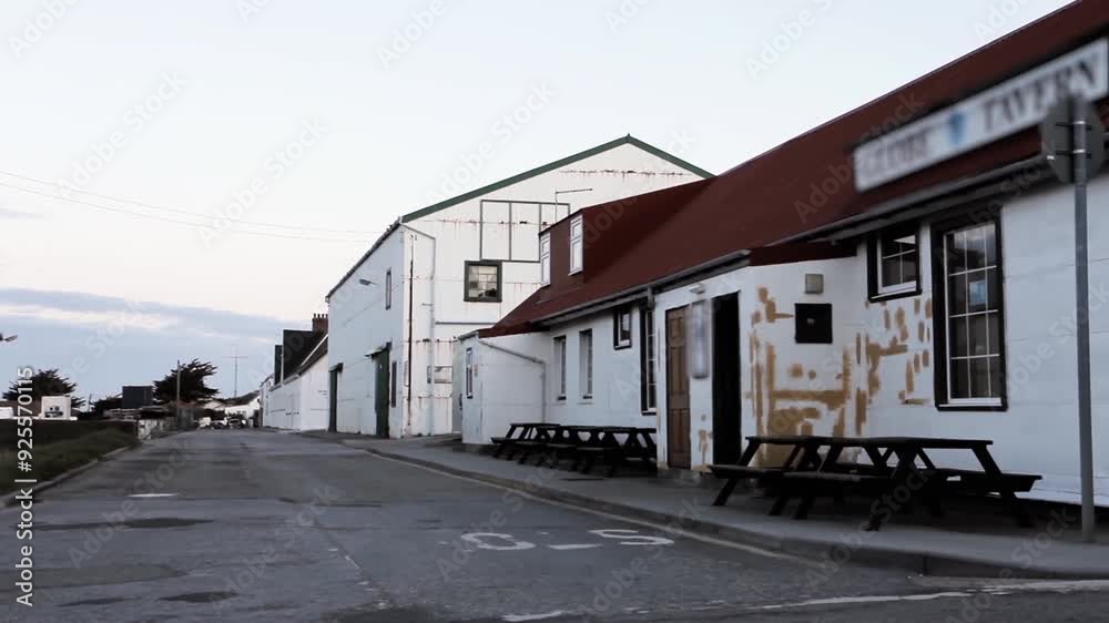 Sunset View of a Central Street in Port Stanley, Falkland Islands (Islas Malvinas). Sunset View of a Central Street in Port Stanley, Falkland Islands (Islas Malvinas).