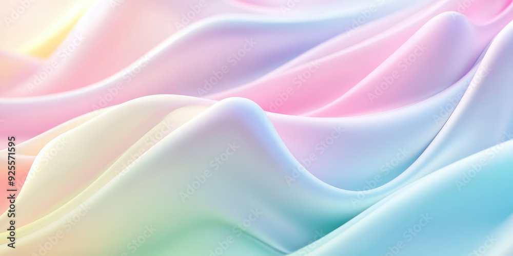 Obraz premium Abstract 3d wavy smooth background. Rainbow pastel color palette. Liquid texture of waves and underflows