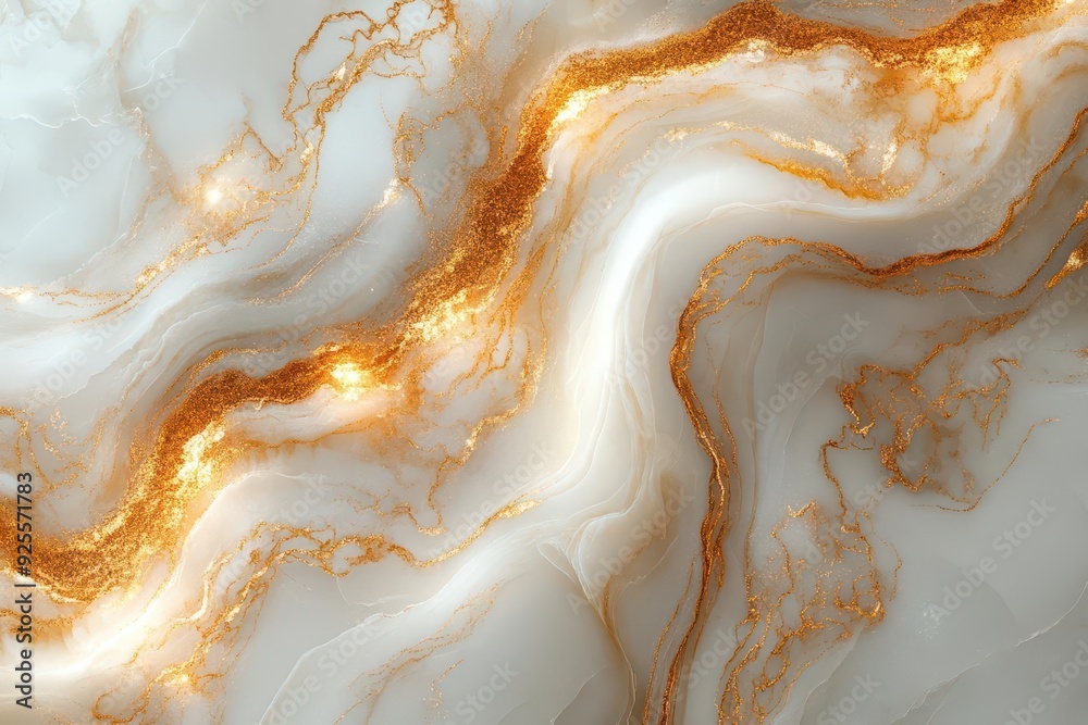 Obraz premium seamless pattern of swirling white marble veins with hints of gold creating an elegant and luxurious texture on a soft ivory background
