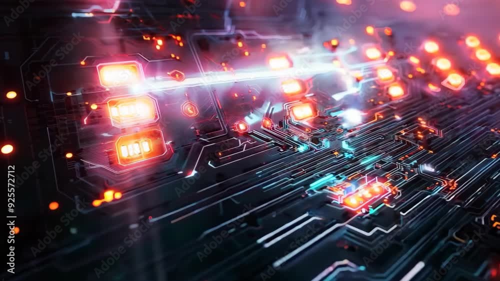 futuristic theme background, endless tunnel with digital circuit and sparkle
futuristic theme background, endless tunnel with digital circuit and sparkle