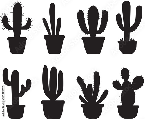 Set of cactus silhouette vector